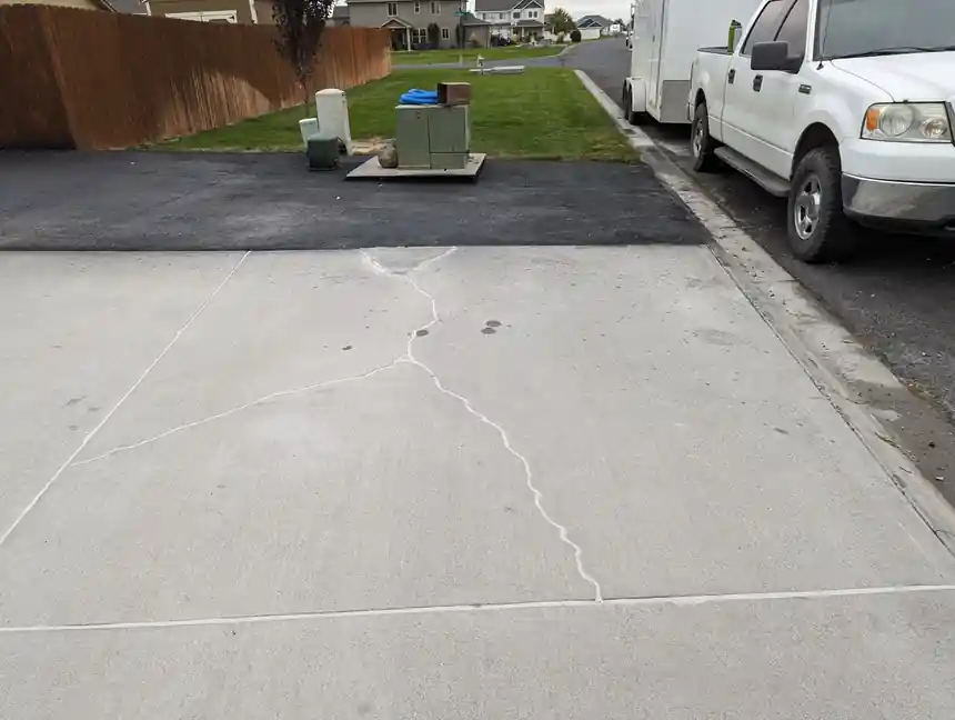Ellensburg driveway with its cracks cleaned out and sealed
